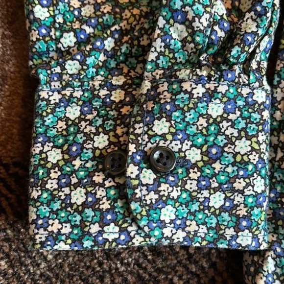 George’s Tailoring Floral Green White Blue Button Up Shirt size S Custom Fit - Picture 3 of 9